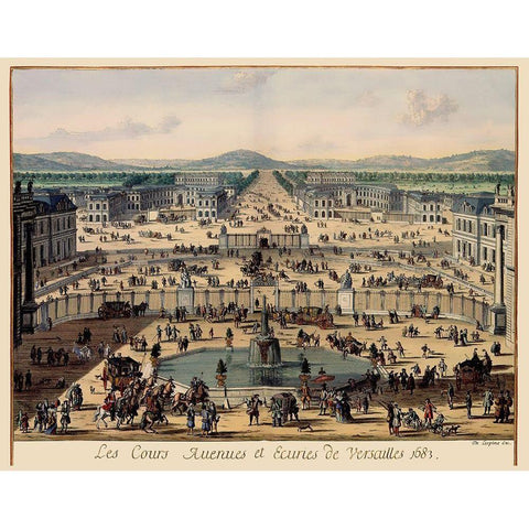 Versailles Panoramic France - Swidden 1683 Black Modern Wood Framed Art Print with Double Matting by Swidden