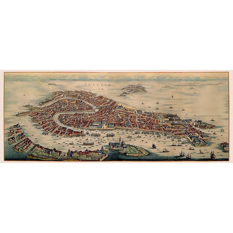 Venice Panoramic Italy - Mortier 1704 Gold Ornate Wood Framed Art Print with Double Matting by Mortier