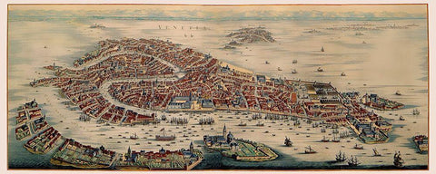 Venice Panoramic Italy - Mortier 1704 Black Ornate Wood Framed Art Print with Double Matting by Mortier