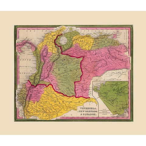 Venezuela New Granada Ecuador - Mitchell 1846 Gold Ornate Wood Framed Art Print with Double Matting by Mitchell