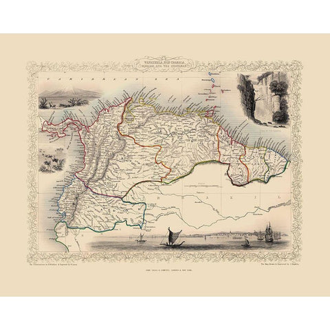 Venezuela New Granada Ecuador Guyana - Tallis 1851 White Modern Wood Framed Art Print by Tallis