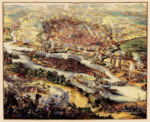 Vienna Austria Battle - Visscher 1683 White Modern Wood Framed Art Print with Double Matting by Visscher