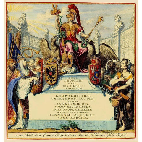 Vienna Austria Siege - DeHooghe 1683 Gold Ornate Wood Framed Art Print with Double Matting by De Hooghe