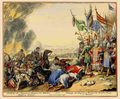 Vienna Austria Siege 2 - DeHooghe 1683 White Modern Wood Framed Art Print with Double Matting by De Hooghe