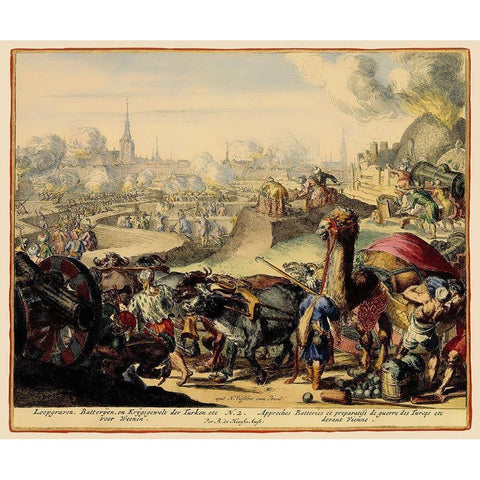 Vienna Austria Siege 4 - DeHooghe 1683 White Modern Wood Framed Art Print by De Hooghe