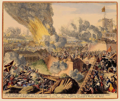 Vienna Austria Siege 5 - DeHooghe 1683 Black Ornate Wood Framed Art Print with Double Matting by De Hooghe