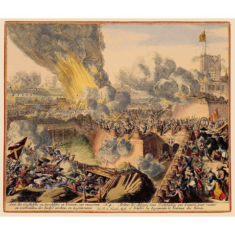 Vienna Austria Siege 5 - DeHooghe 1683 Gold Ornate Wood Framed Art Print with Double Matting by De Hooghe