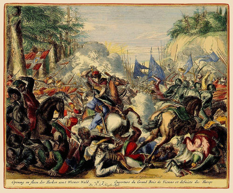 Vienna Austria Siege 7 - DeHooghe 1683 Black Ornate Wood Framed Art Print with Double Matting by De Hooghe