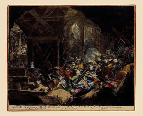 Vienna Austria Siege 8 - DeHooghe 1683 Black Ornate Wood Framed Art Print with Double Matting by De Hooghe