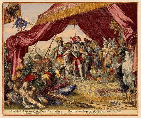 Vienna Austria Siege 11 - DeHooghe 1683 Black Ornate Wood Framed Art Print with Double Matting by De Hooghe