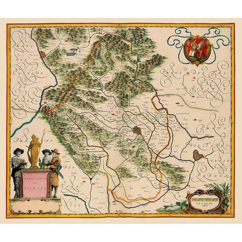 Vicenza Region Italy - Blaeu 1640 Gold Ornate Wood Framed Art Print with Double Matting by Blaeu
