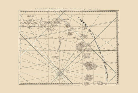 Virgin Islands Caribbean Puerto Rico - Sayer 1775 White Modern Wood Framed Art Print with Double Matting by Sayer