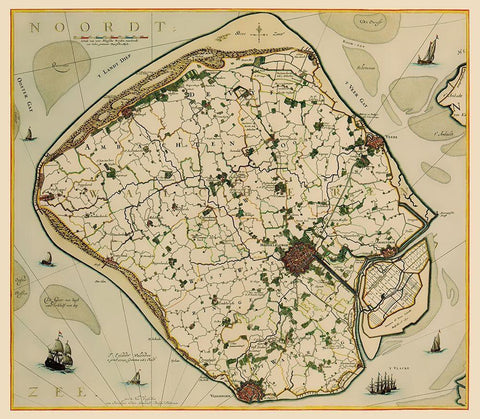 Walcheren Island Netherlands - Visscher 1681 Black Ornate Wood Framed Art Print with Double Matting by Visscher