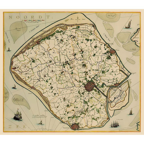 Walcheren Island Netherlands - Visscher 1681 Black Modern Wood Framed Art Print with Double Matting by Visscher