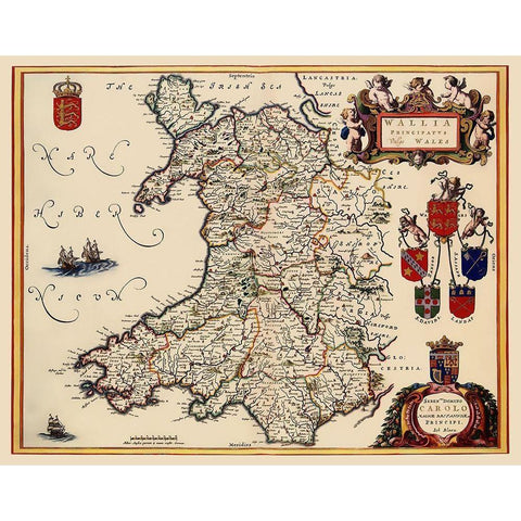Wales - Blaeu 1645 Black Modern Wood Framed Art Print by Blaeu