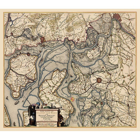 Waasland Region Belgium - Visscher 1681 White Modern Wood Framed Art Print by Visscher