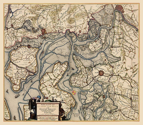 Waasland Region Belgium - Visscher 1681 Black Ornate Wood Framed Art Print with Double Matting by Visscher