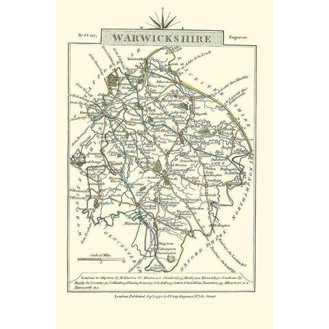 Warwickshire County England - Cary 1792 Gold Ornate Wood Framed Art Print with Double Matting by Cary