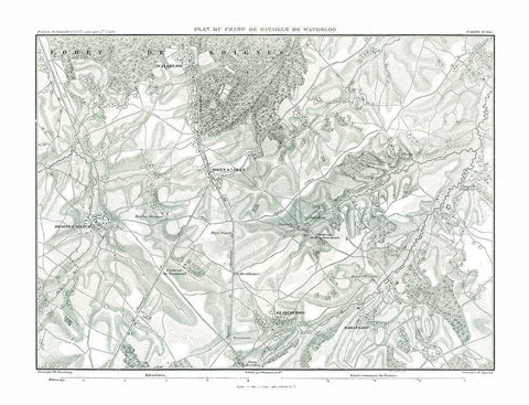 Battle of Waterloo, Field Plan - Thiers 1866 White Modern Wood Framed Art Print with Double Matting by Unknown