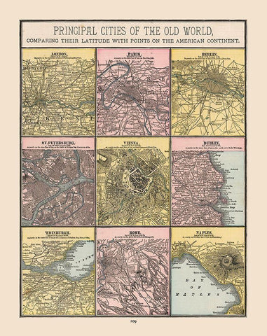 Principal Cities Old World - Cram 1888 Black Ornate Wood Framed Art Print with Double Matting by Cram