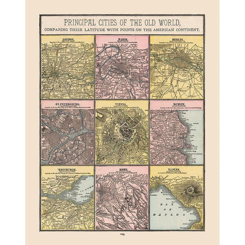 Principal Cities Old World - Cram 1888 White Modern Wood Framed Art Print by Cram