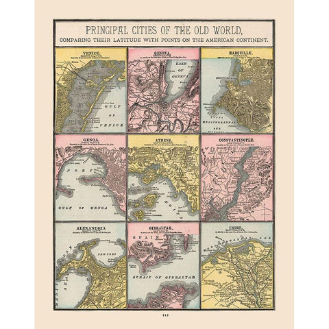 Principal Cities Old World - Cram 1888 Black Modern Wood Framed Art Print with Double Matting by Cram