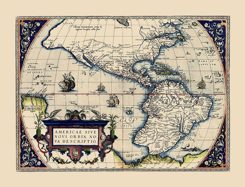 Western Hemisphere - Ortelius 1572 Black Ornate Wood Framed Art Print with Double Matting by Ortelius