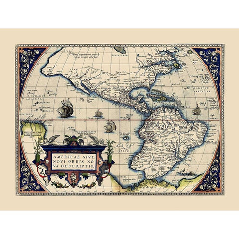 Western Hemisphere - Ortelius 1572 Black Modern Wood Framed Art Print with Double Matting by Ortelius