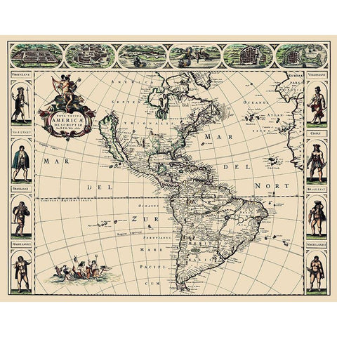 Western Hemisphere - De Wit 1660 White Modern Wood Framed Art Print by De Wit