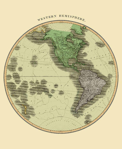 Western Hemisphere - Thomson 1814 White Modern Wood Framed Art Print with Double Matting by Thomson