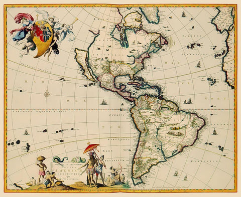 Western Hemisphere - Visscher 1681 White Modern Wood Framed Art Print with Double Matting by Visscher