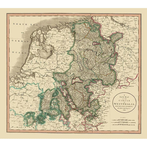 Westphalia Region Germany - Cary 1799 Black Modern Wood Framed Art Print with Double Matting by Cary