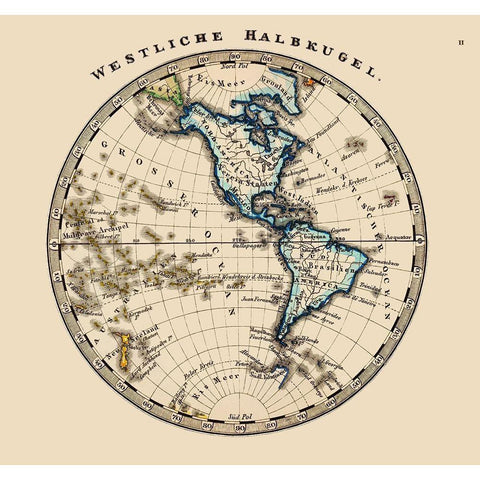 Western Hemisphere - Stieler 1852 Black Modern Wood Framed Art Print by Stieler