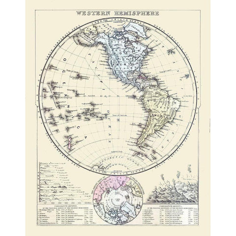 Western Hemisphere - Mitchell 1877 Black Modern Wood Framed Art Print with Double Matting by Mitchell