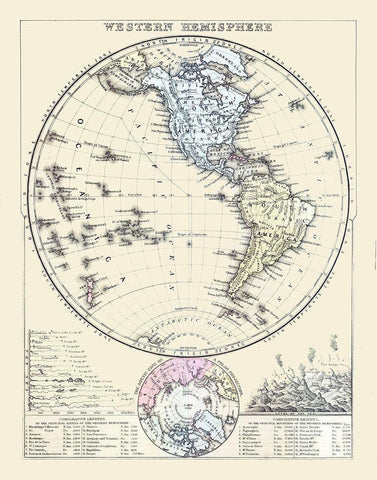 Western Hemisphere - Mitchell 1877 Black Ornate Wood Framed Art Print with Double Matting by Mitchell