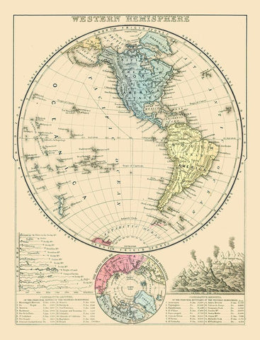 Western Hemisphere - Mitchell 1869 Black Ornate Wood Framed Art Print with Double Matting by Mitchell