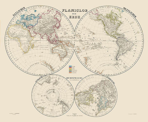 World Hemispheres - Weimer 1856 Black Ornate Wood Framed Art Print with Double Matting by Weimer