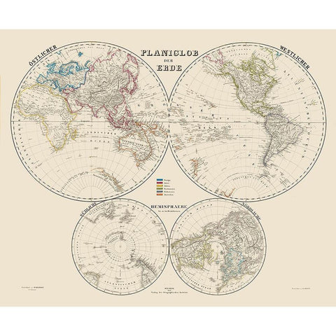World Hemispheres - Weimer 1856 Black Modern Wood Framed Art Print by Weimer