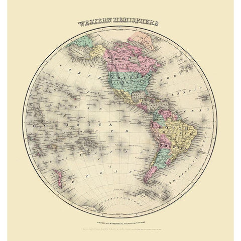 Western Hemisphere - Colton 1855 Black Modern Wood Framed Art Print with Double Matting by Colton