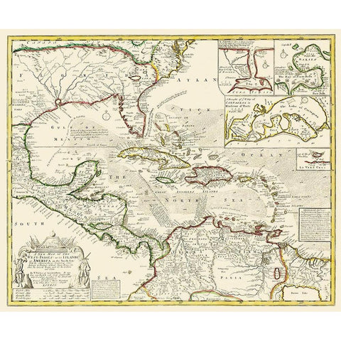 West Indies American Islands North Sea Gold Ornate Wood Framed Art Print with Double Matting by Visscher