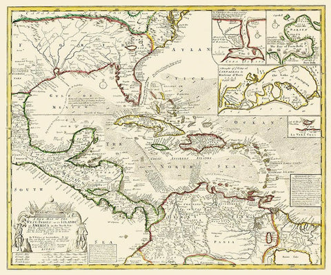 West Indies American Islands North Sea Black Ornate Wood Framed Art Print with Double Matting by Visscher