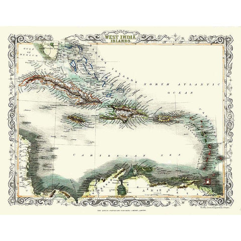 West Indies Islands - London Print 1860 Gold Ornate Wood Framed Art Print with Double Matting by London Print