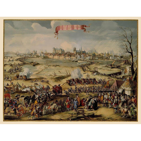 Wismar Siege Mecklenburg Germany - DeHooghe 1675 Gold Ornate Wood Framed Art Print with Double Matting by De Hooghe