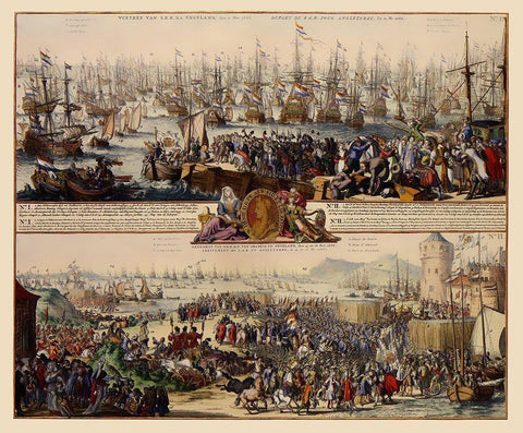 William III Netherlands to England - DeHooghe Black Ornate Wood Framed Art Print with Double Matting by De Hooghe