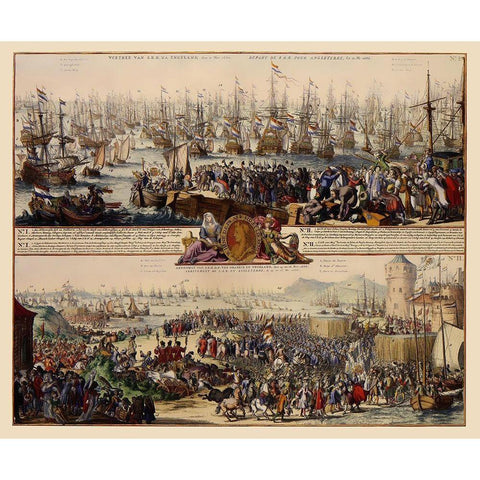 William III Netherlands to England - DeHooghe Black Modern Wood Framed Art Print with Double Matting by De Hooghe