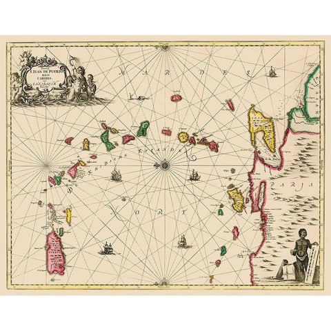 Windward Leeward Islands Puerto Rico - Jansson Gold Ornate Wood Framed Art Print with Double Matting by Jansson