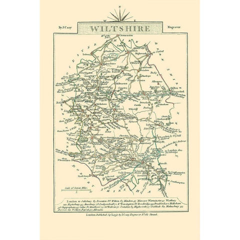 Wiltshire County England - Cary 1792 Black Modern Wood Framed Art Print with Double Matting by Cary