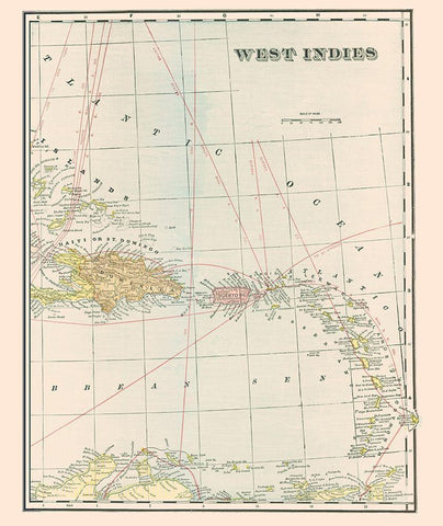 West Indies - Cram 1898 Black Ornate Wood Framed Art Print with Double Matting by Cram