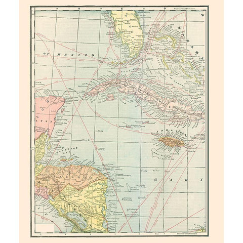 West Indies - Cram 1898 Gold Ornate Wood Framed Art Print with Double Matting by Cram