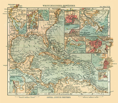 West Indies - Perthes 1914 Black Ornate Wood Framed Art Print with Double Matting by Perthes